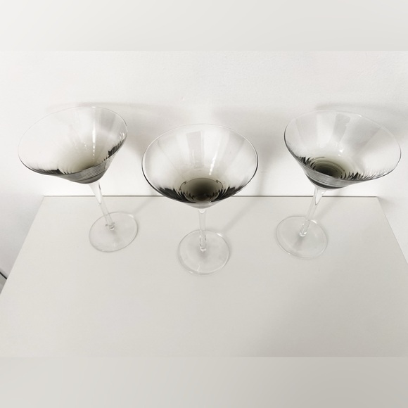 Vintage Smokey Grey Martini Glasses with stem - Set of 3 - Picture 7 of 7